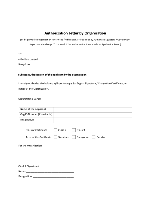 Authorization Letter Template By Organization Printable pdf