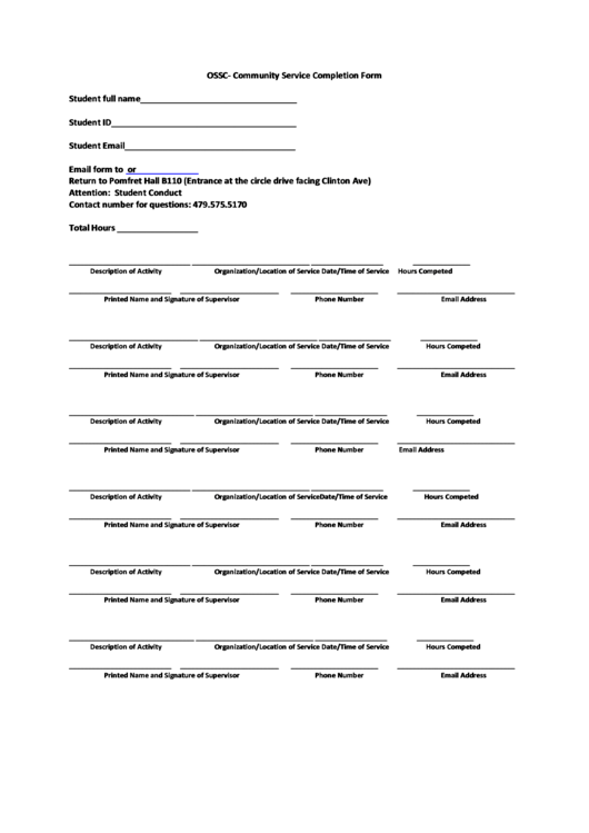 Ossc- Community Service Completion Form Printable pdf