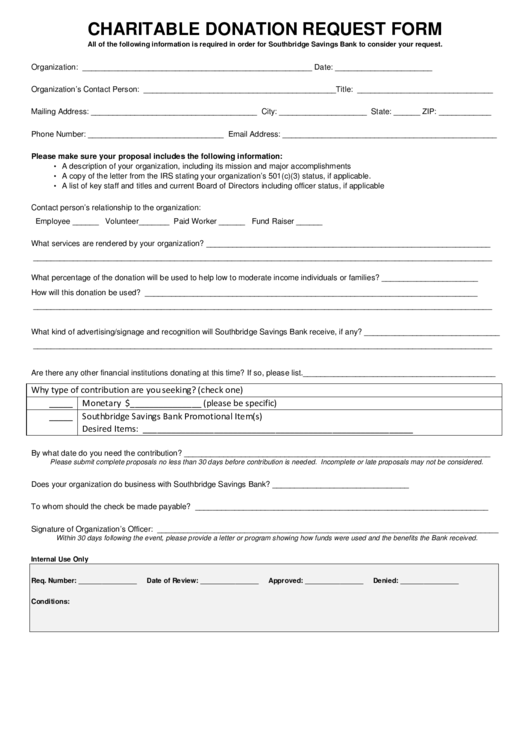 Charitable Donation Request Form Printable pdf