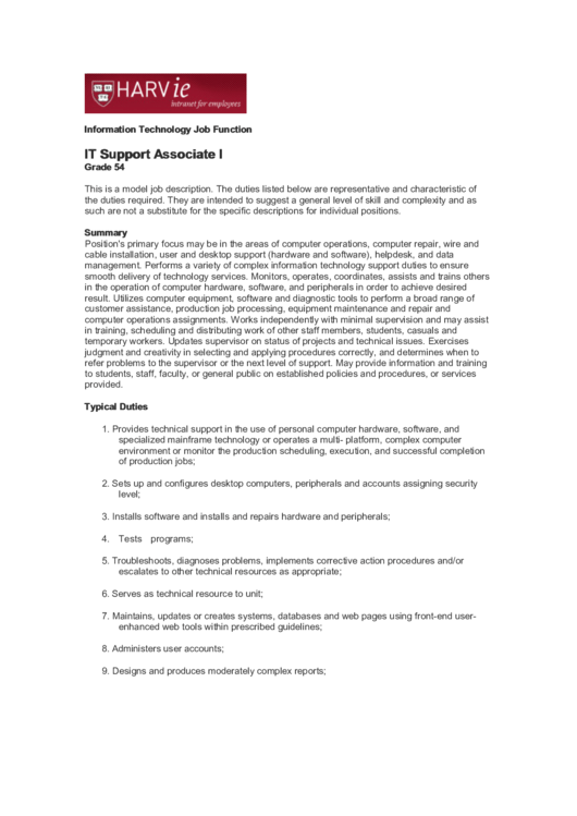 Information Technology Job Function Printable pdf