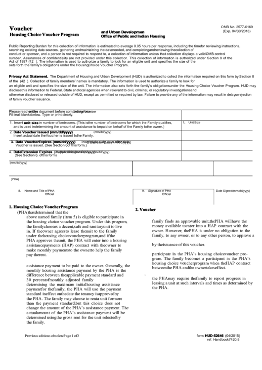 Fillable Voucher Housing Choice Voucher Program Printable Pdf Download