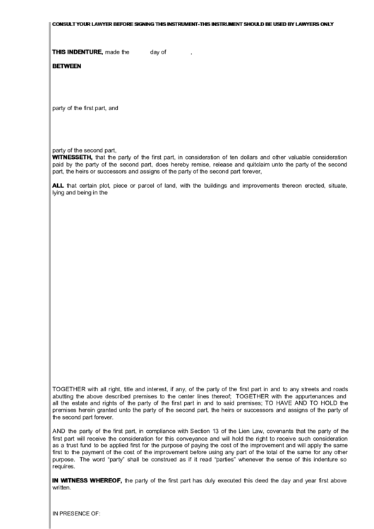 Fillable Form 2216 - Quitclaim Deed - Uniform Acknowledgment Printable pdf