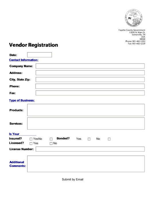 Fillable Vendor Registration Printable pdf