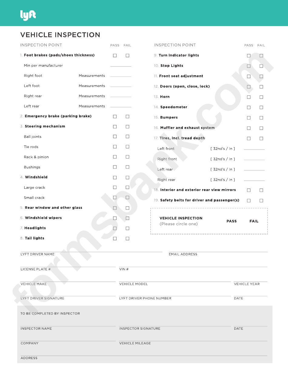Vehicle Inspection Checklist Template Printable Pdf Download