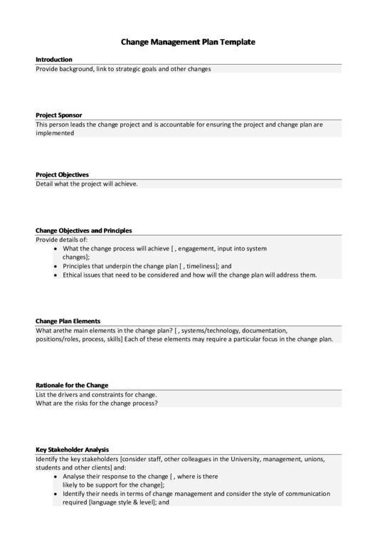 Change Management Plan Template Printable pdf