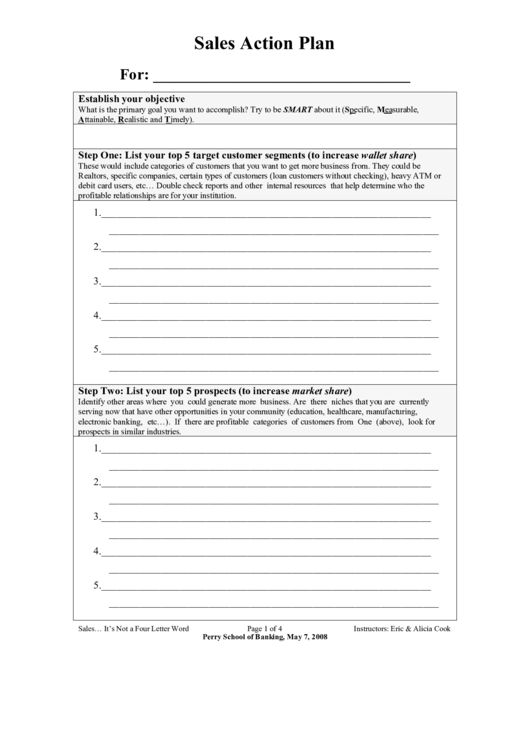 Sales Action Plan Template Printable pdf
