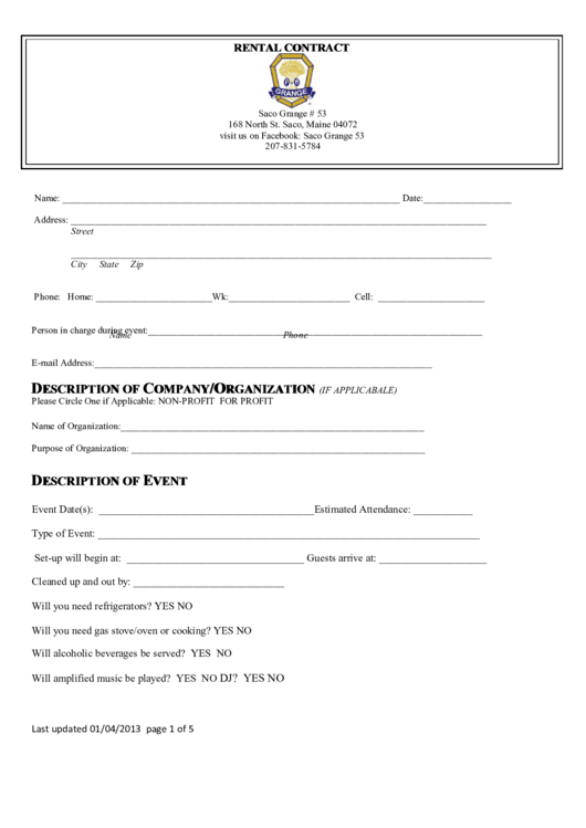 Rental Contract Printable pdf