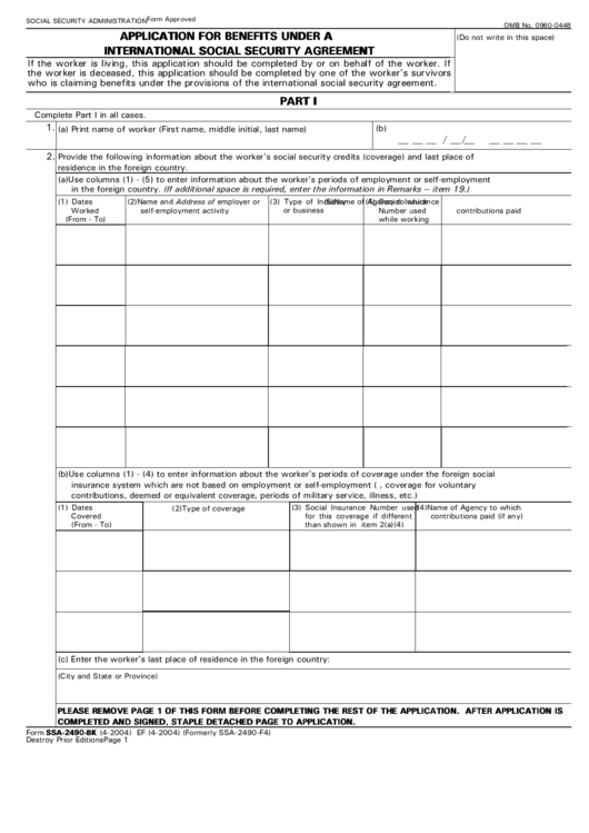Form Ssa-2490-Bk - Application For Benefits Form Printable pdf