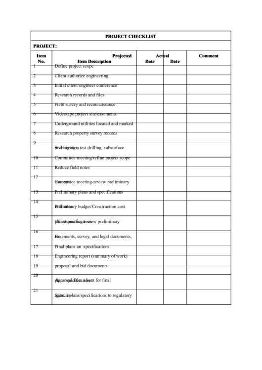 Project Checklist printable pdf download