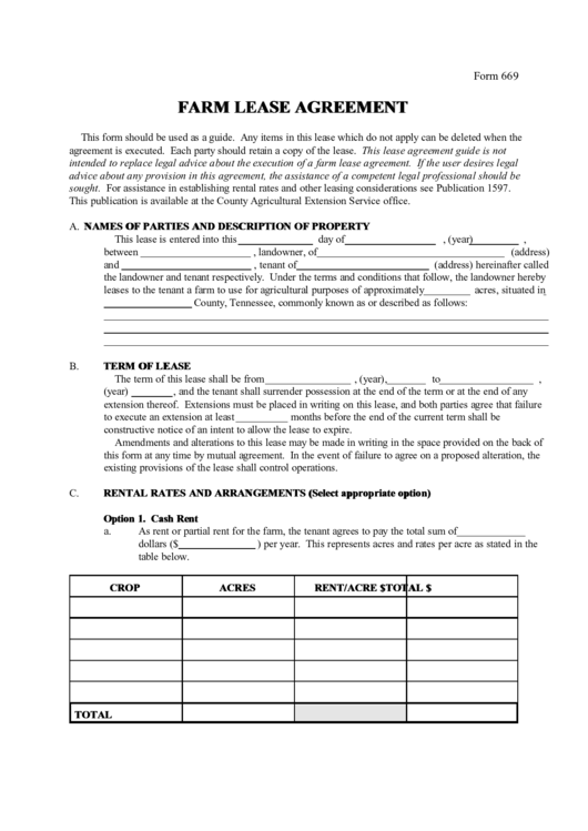 Farm Lease Agreement Printable pdf
