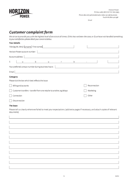 Customer Complaint Form