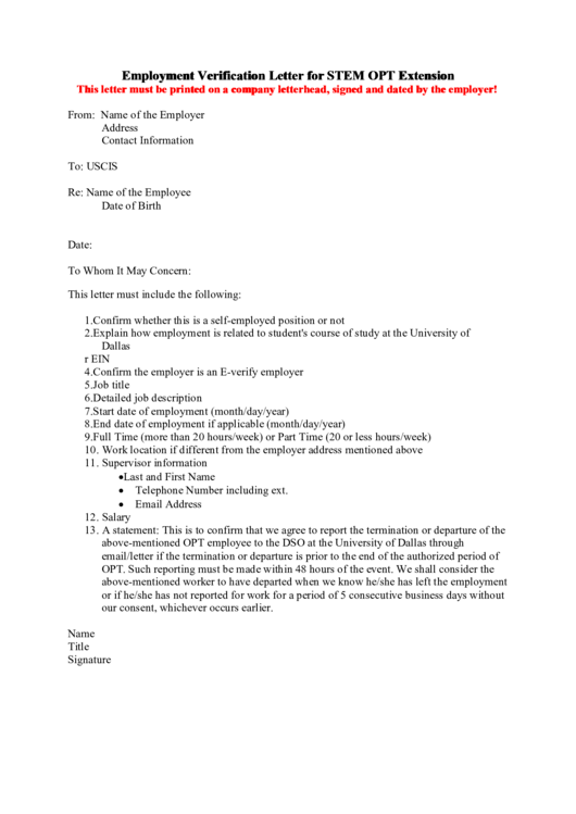 Employment Verification Letter Template Printable pdf