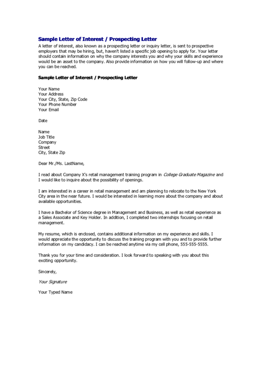 cover letter to prospective employer