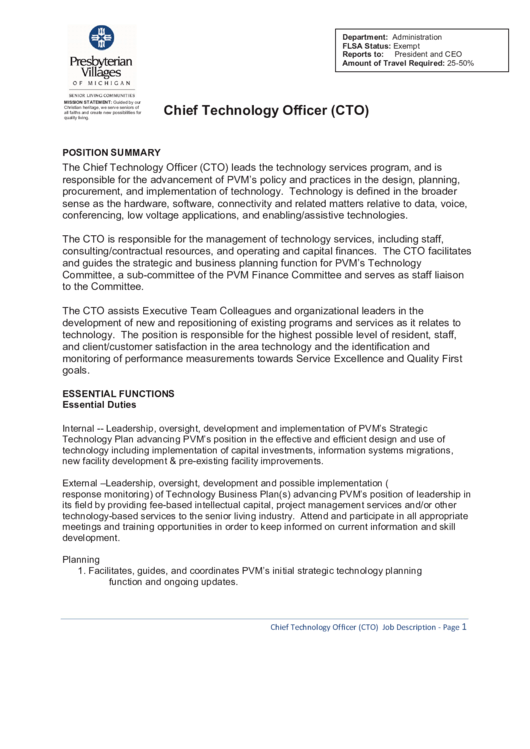 Chief Technology Officer (Cto) Printable pdf
