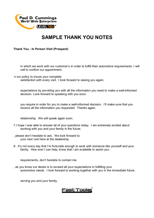 Sample Thank You Note Templates