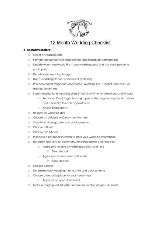 12 Month Wedding Checklist Printable pdf