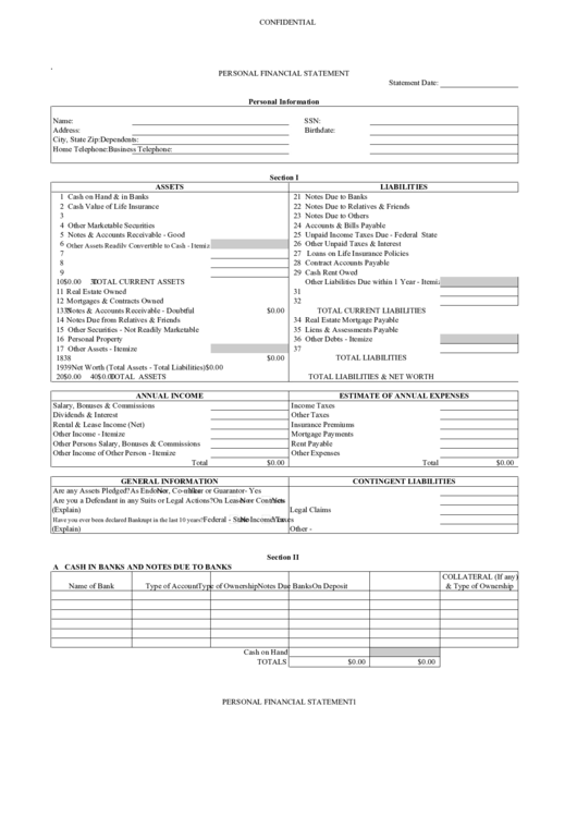 Personal Financial Statement Printable pdf