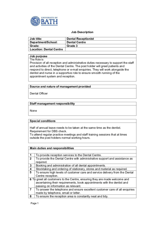 Job Description Printable pdf