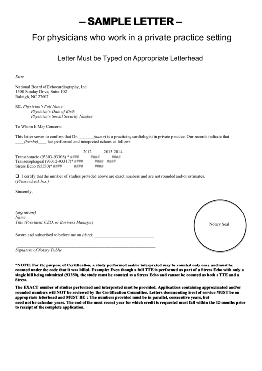 Sample Letter For Physicians Who Work In A Private Practice Setting Printable pdf