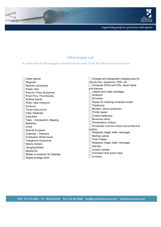 Office Supply Checklist Printable pdf