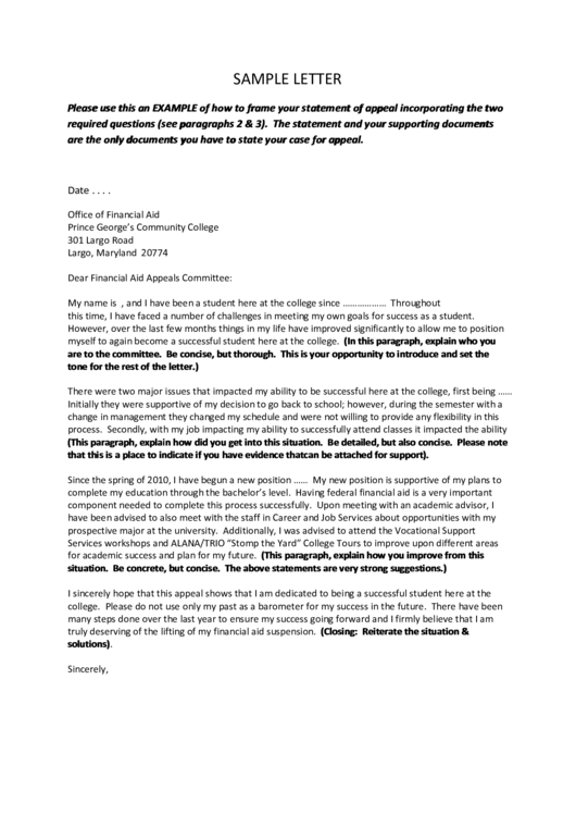 Sample Letter Of Appeal Template