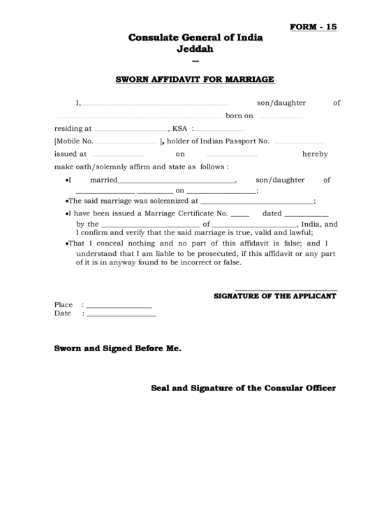 Sworn Affidavit For Marriage Printable pdf