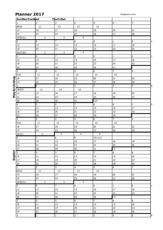 Year Planner 2017 Template - Daily Grid, Portrait