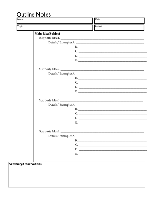 Outline Notes Template Printable pdf