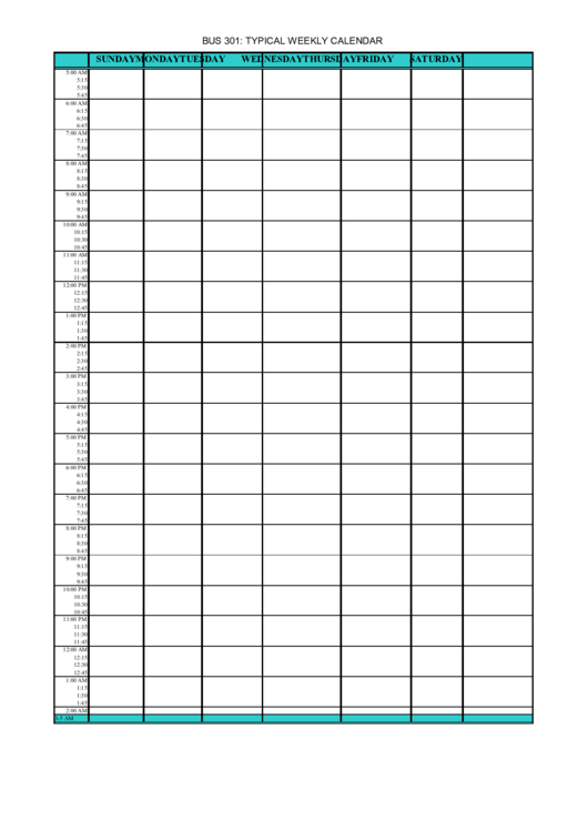 Typical Weekly Calendar Template Printable pdf