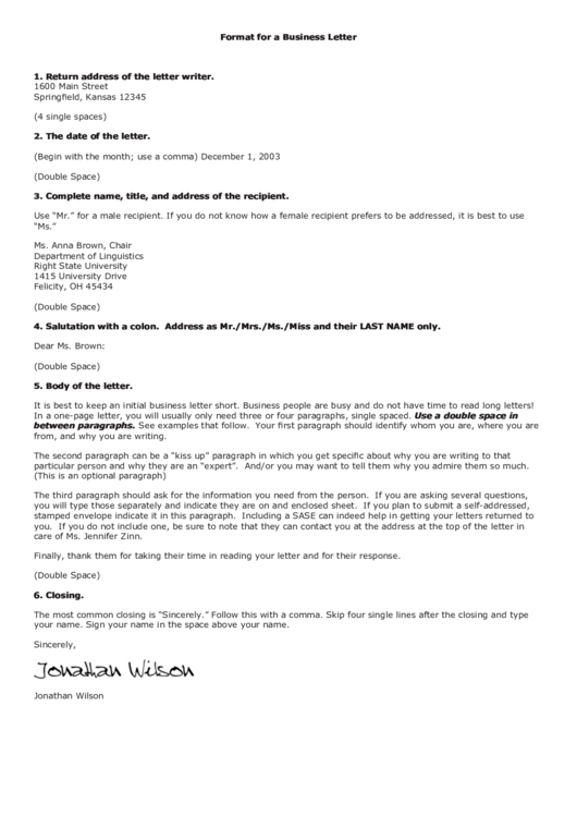Format For A Business Letter Printable pdf