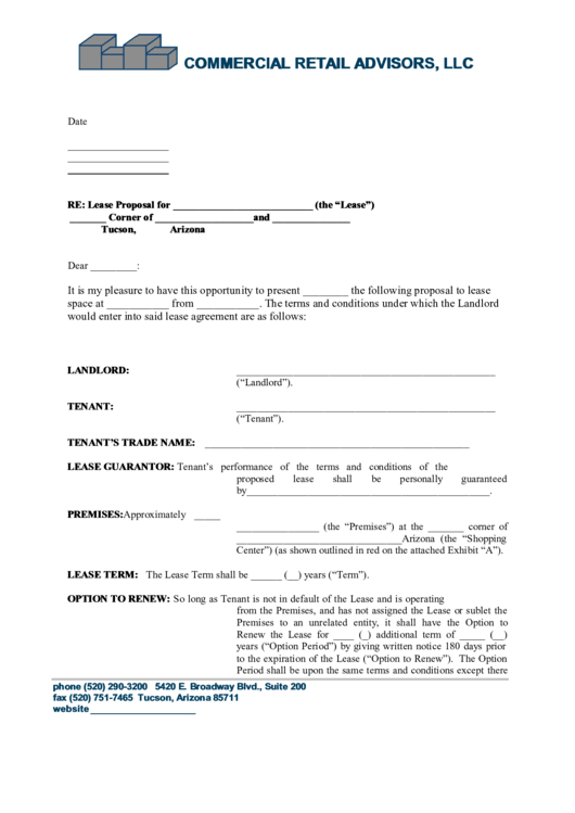 Commercial Lease Agreement Template Printable pdf