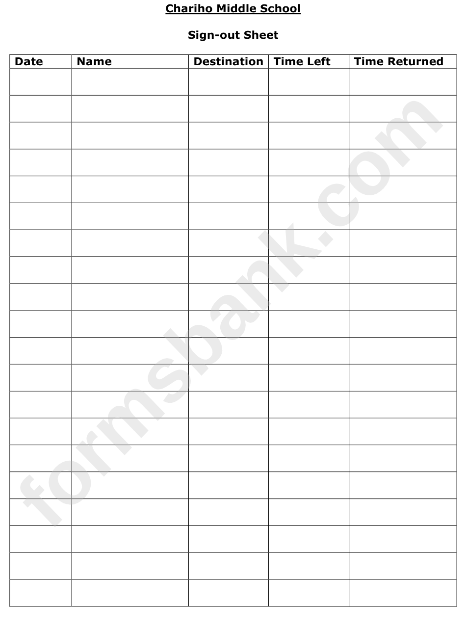 Student Sign-Out Sheet Template