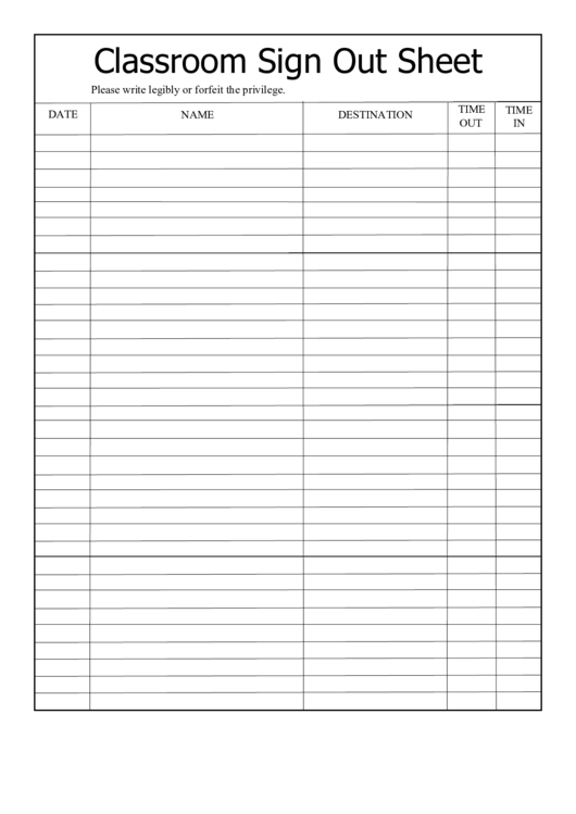 Classroom Sign Out Sheet Template Printable pdf