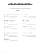 Temporary Event Sign-off Sheet Template