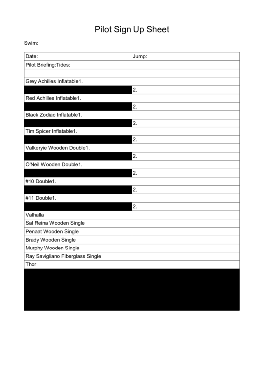Pilot Sign Up Sheet Template Printable pdf