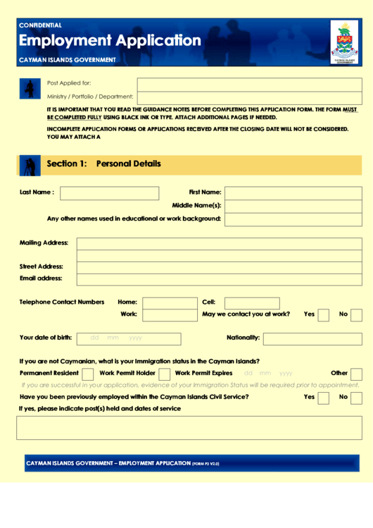 Employment Application Printable pdf
