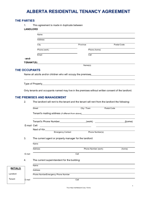 Alberta Residential Tenancy Agreement Printable pdf