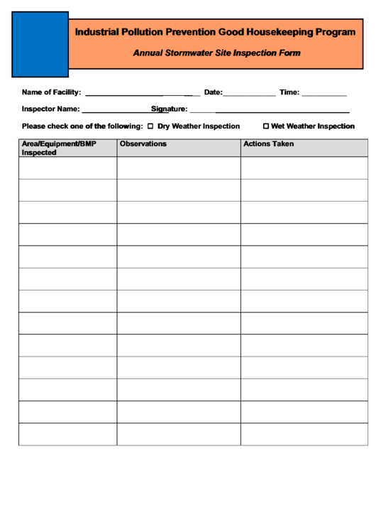 Annual Stormwater Site Inspection Form Printable pdf