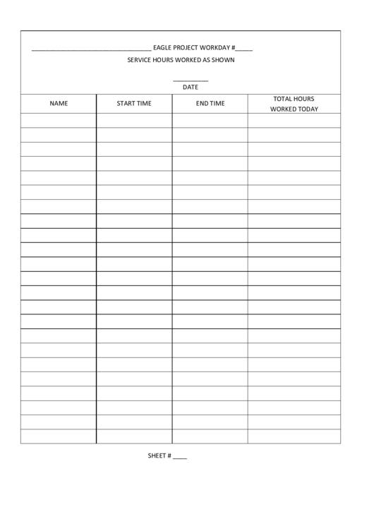 Service Hours Worked Spreadsheet Template Printable pdf