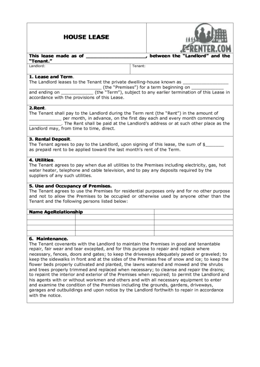 House Lease Agreement Template Printable pdf