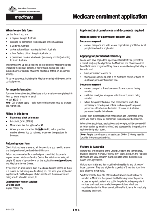 Medicare Enrolment Application Form Printable pdf