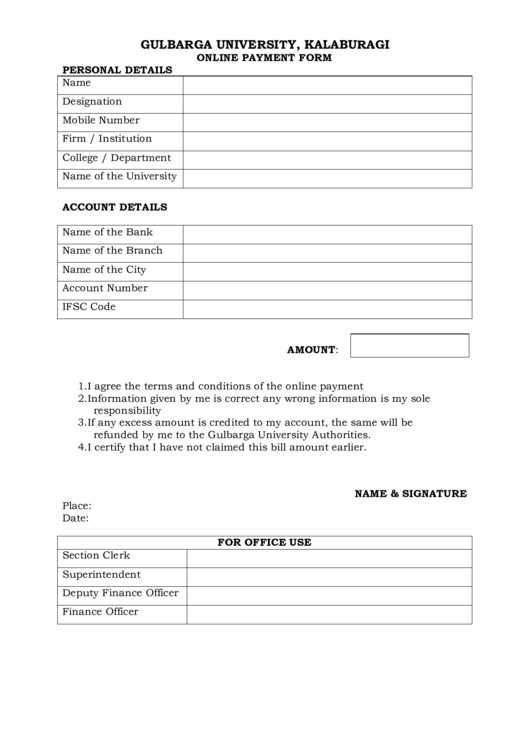 Gulbarga University, Kalaburagi Online Payment Form Printable pdf