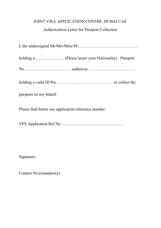 Fillable Authorization Letter For Passport Collection Printable pdf
