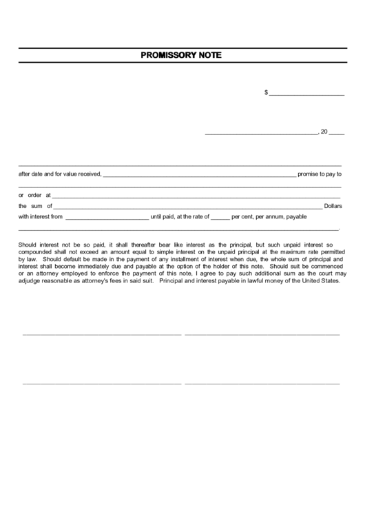 Fillable Promissory Note Template Printable pdf