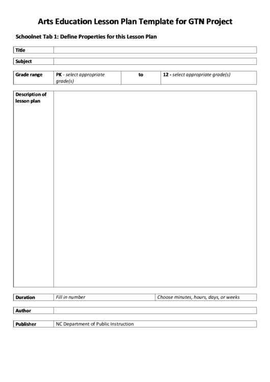Arts Education Lesson Plan Template For Gtn Project