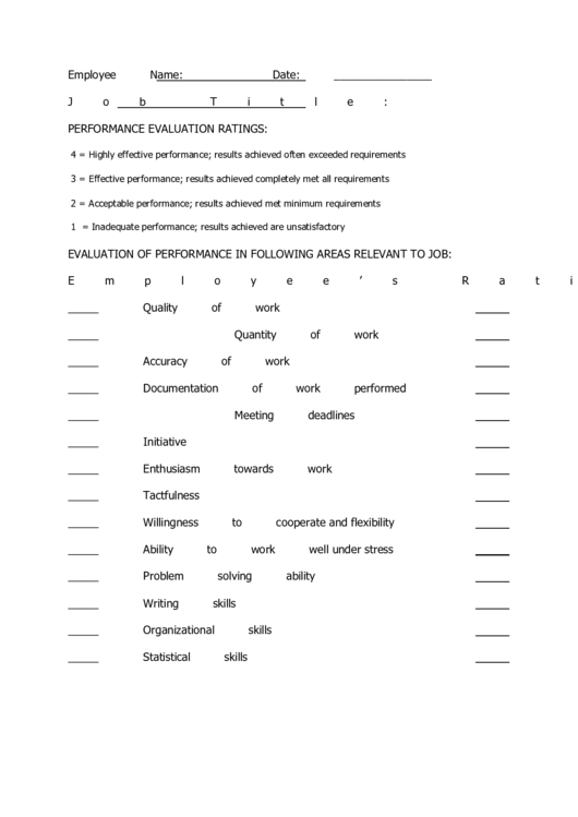 Employee Evaluation Form (Sample ) Printable pdf