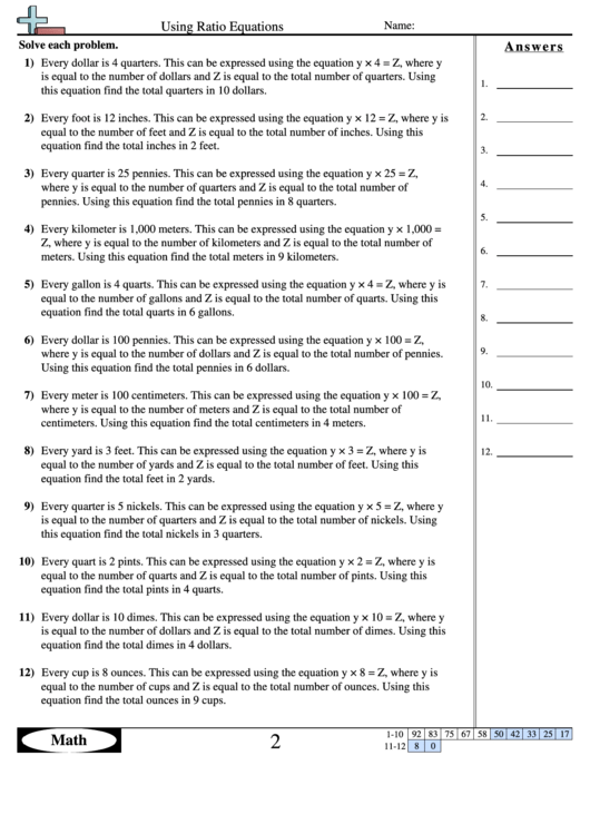 Using Ratio Equations Worksheet With Answer Key Printable pdf