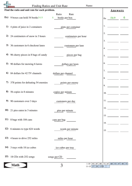 Finding Unit Rates Worksheet