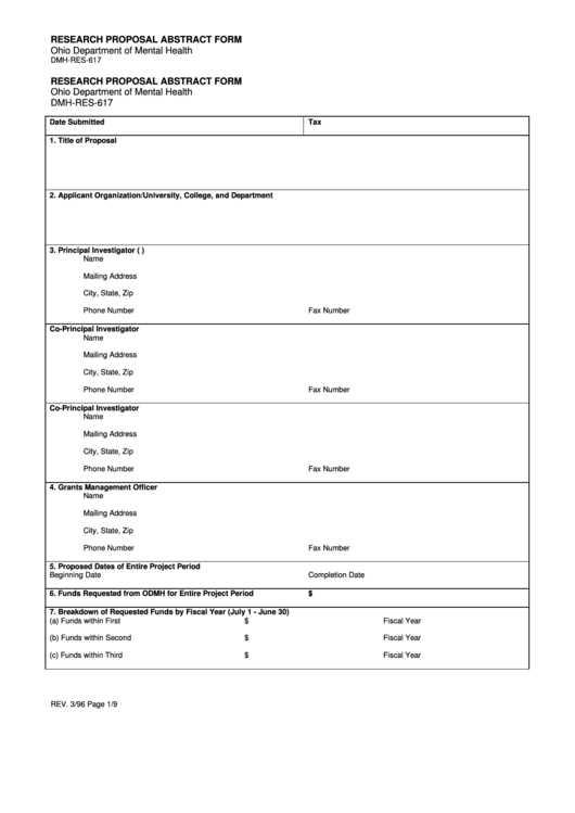 Research Proposal Abstract Form Printable pdf