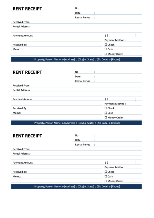 Rent Receipt Template Printable pdf